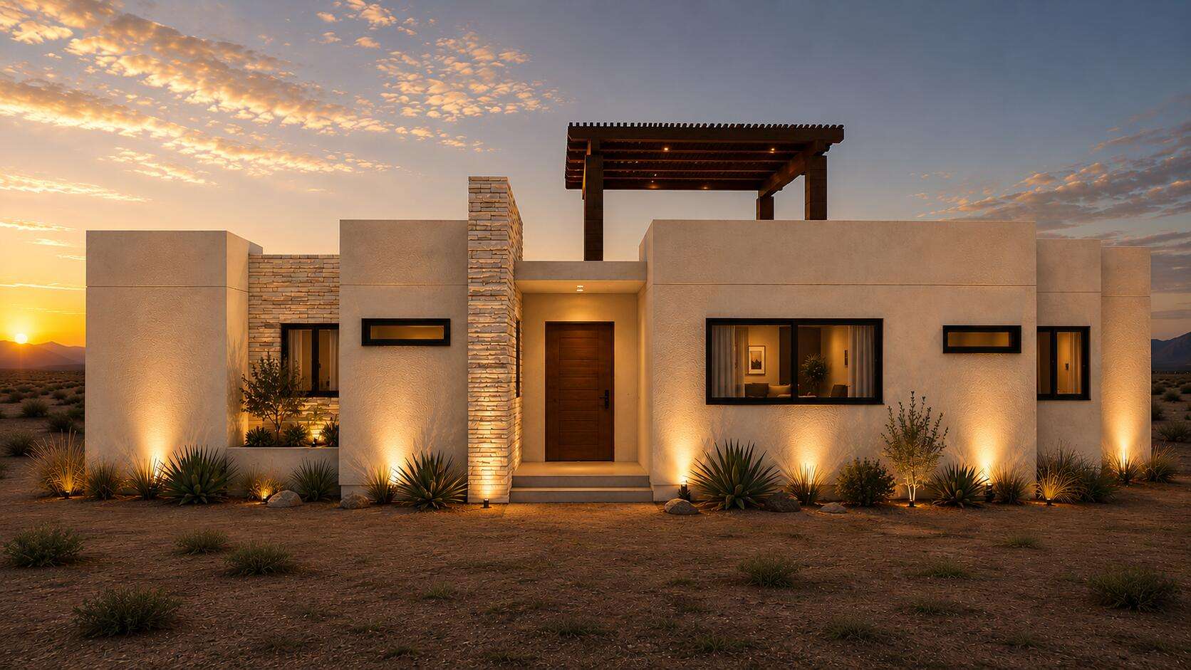 La Paz Villas Del Centenario Located in the hills of El Centenario within the gated community of Villas del Centenario, this thoughtfully designed 2BR/2BA residence offers 141.75 m² (1,525.78 ft²) of interior living space, complemented by 36.72 m² (395.25 ft²) of covered outdoor areas, for a total of 178.47 m² (1,921.03 ft²) of covered construction. The property also includes 39.55 m² (425.71 ft²) of uncovered exterior areas, including terraces and landscaped planter areas, plus a 26.20 m² pergola, all designed to embrace Baja's indoor-outdoor lifestyle.This modern desert home features an open-concept layout with 10-foot ceilings, abundant natural light and seamless flow between the living, dining and kitchen areas. The kitchen includes stained alder wood cabinetry, quartz countertops (with optional quartzite upgrade) and a large center island.The primary suite offers a walk-in closet, dual marble vanities and a spacious walk-in shower with ceramic tile finishes. Additional features include ceramic tile flooring throughout, smooth gypsum-finished walls and ceilings, mini-split air conditioning, ceiling fans, silver-tone plumbing fixtures and a dedicated laundry area.Exterior finishes include stucco walls with owner-selected paint colors, natural stacked stone accents, ceramic tile terraces, polished concrete planter details, a BBQ area and a steel-beam pergola with flat-bar detailing.The listed price includes the lot and base home only. Optional upgrades are available at an additional cost, including a 10 ft x 15 ft pool, 10 ft x 20 ft pool, 10 ft x 21 ft pool and spa package, 1-car or 2-car garages, and a garage with casita option. Estimated construction time is approximately 9-12 months. – 8007 Villas del Centenario, La Paz, La Paz, BS