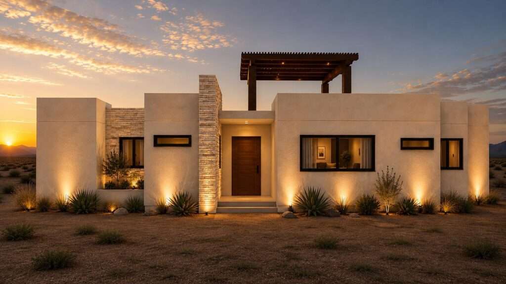 La Paz Villas Del Centenario Located in the hills of El Centenario within the gated community of Villas del Centenario, this thoughtfully designed 2BR/2BA residence offers 141.75 mÂ² (1,525.78 ftÂ²) of interior living space, complemented by 36.72 mÂ² (395.25 ftÂ²) of covered outdoor areas, for a total of 178.47 mÂ² (1,921.03 ftÂ²) of covered construction. The property also includes 39.55 mÂ² (425.71 ftÂ²) of uncovered exterior areas, including terraces and landscaped planter areas, plus a 26.20 mÂ² pergola, all designed to embrace Baja's indoor-outdoor lifestyle. This modern desert home features an open-concept layout with 10-foot ceilings, abundant natural light and seamless flow between the living, dining and kitchen areas. The kitchen includes stained alder wood cabinetry, quartz countertops (with optional quartzite upgrade) and a large center island.The primary suite offers a walk-in closet, dual marble vanities and a spacious walk-in shower with ceramic tile finishes. Additional features include ceramic tile flooring throughout, smooth gypsum-finished walls and ceilings, mini-split air conditioning, ceiling fans, silver-tone plumbing fixtures and a dedicated laundry area.Exterior finishes include stucco walls with owner-selected paint colors, natural stacked stone accents, ceramic tile terraces, polished concrete planter details, a BBQ area and a steel-beam pergola with flat-bar detailing.The listed price includes the lot and base home only. Optional upgrades are available at an additional cost, including a 10 ft x 15 ft pool, 10 ft x 20 ft pool, 10 ft x 21 ft pool and spa package, 1-car or 2-car garages, and a garage with casita option. Estimated construction time is approximately 9-12 months. – Villas del Centenario, La Paz, BS